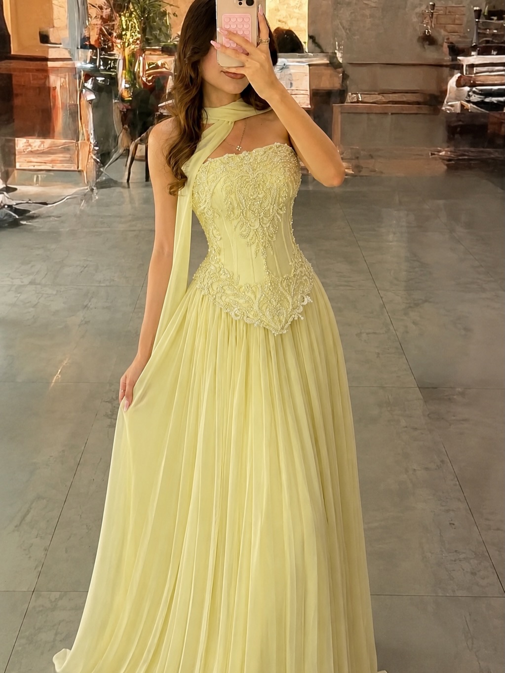 Embroidery Yellow Dress - Op maat gemaakte sexy gele kantcorset