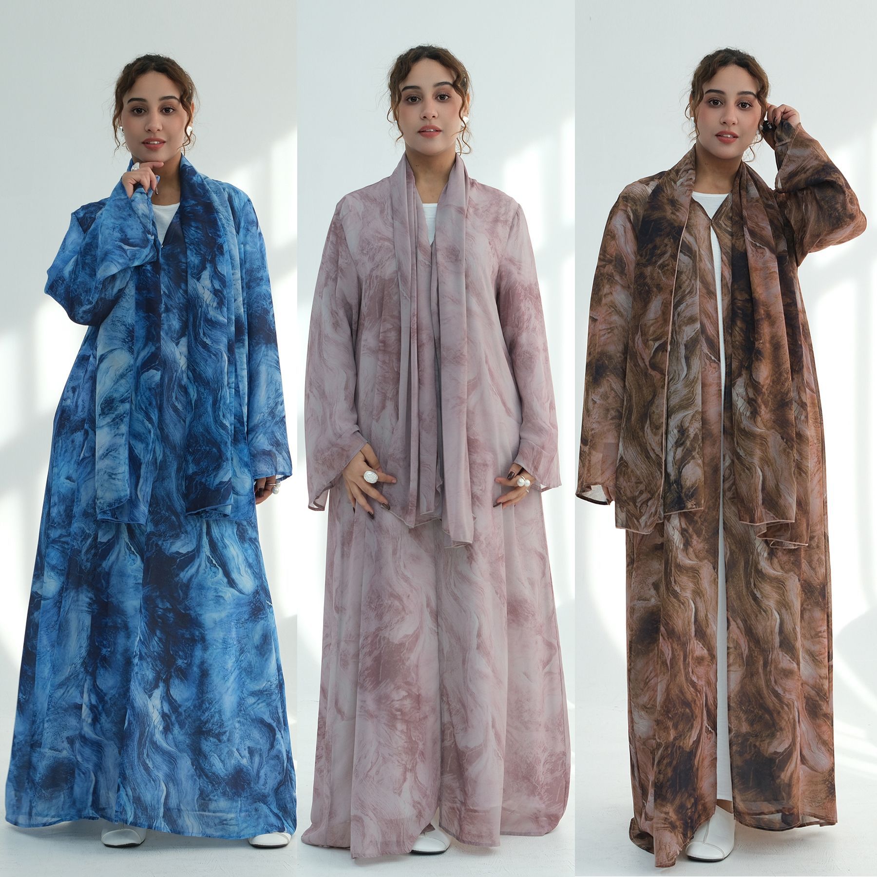 Embroidery Online - Groothandel chiffon open abaya ombre aquarel