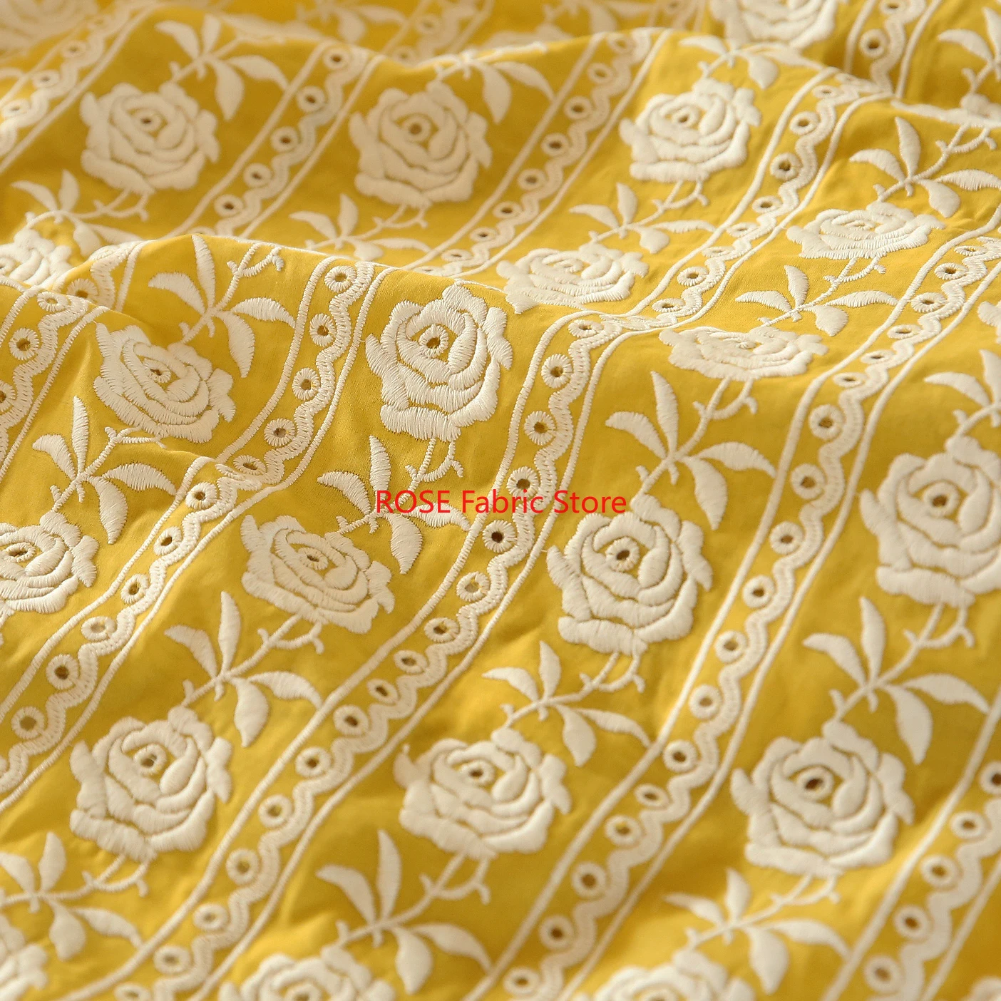 Embroidery Yellow Dress - Franse katoen gele roos zwaar borduurwerk