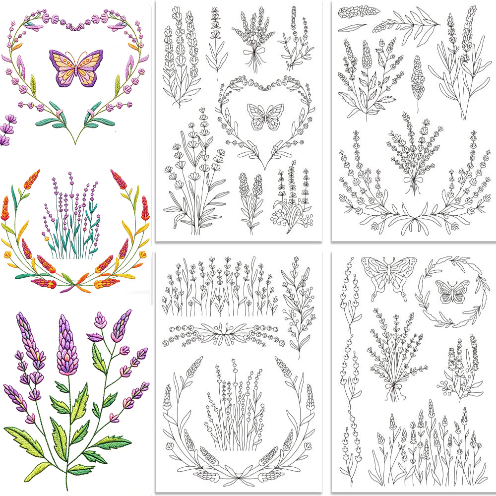 Embroidery Meaning - Lavendelbloem Vlinder Wateroplosbare Stick-and-Stitch Borduurpatronen Zelfklevende