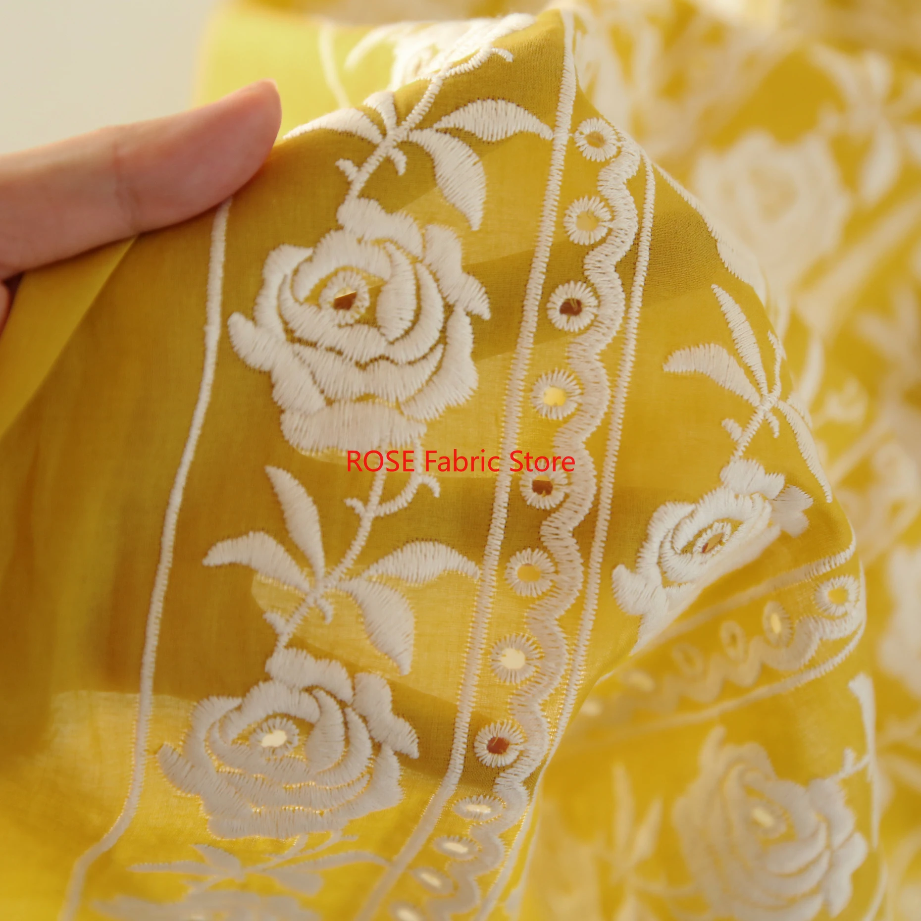 Franse katoen gele roos zwaar  - Embroidery Yellow Dress recensie en prijs